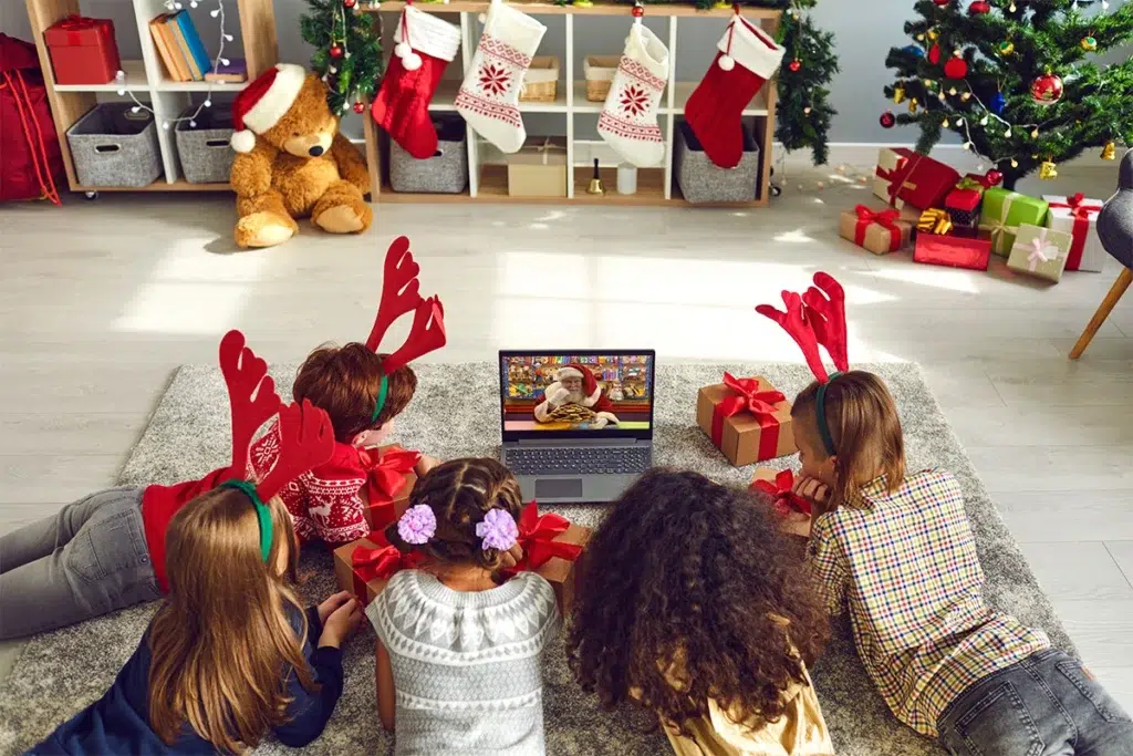 Virtual Santa Visit - Enjoy a Live Video Chat with Santa Claus! 23 A group of children having a magical experience with virtual Santa