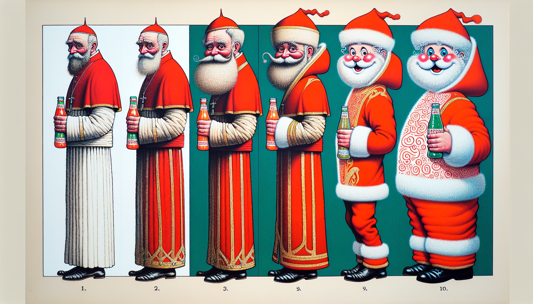 Illustration of the evolution of Santa's iconic look
