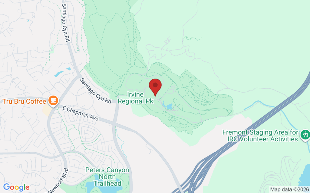 Map showing the location of Christmas Train at Irvine Park in Irvine