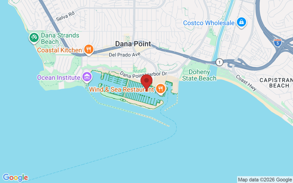 Map showing the location of Dana Point Harbor Boat Parade of Lights in Dana Point