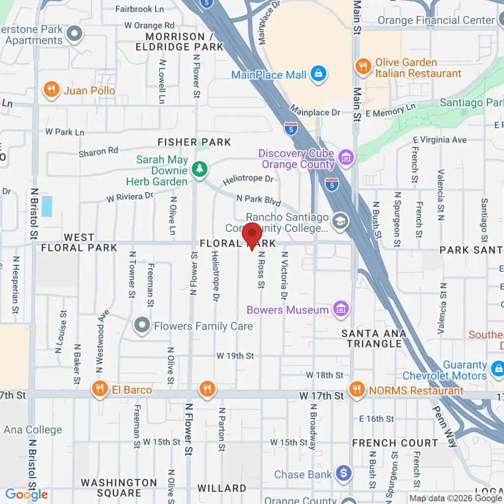 Map of Floral Park Walk of Lights in Santa Ana, California