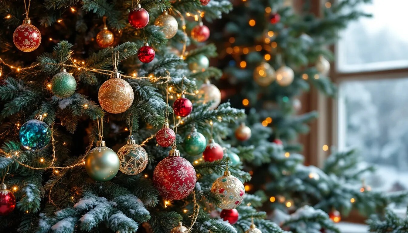 A beautifully decorated Christmas tree adorned with ornaments and lights.