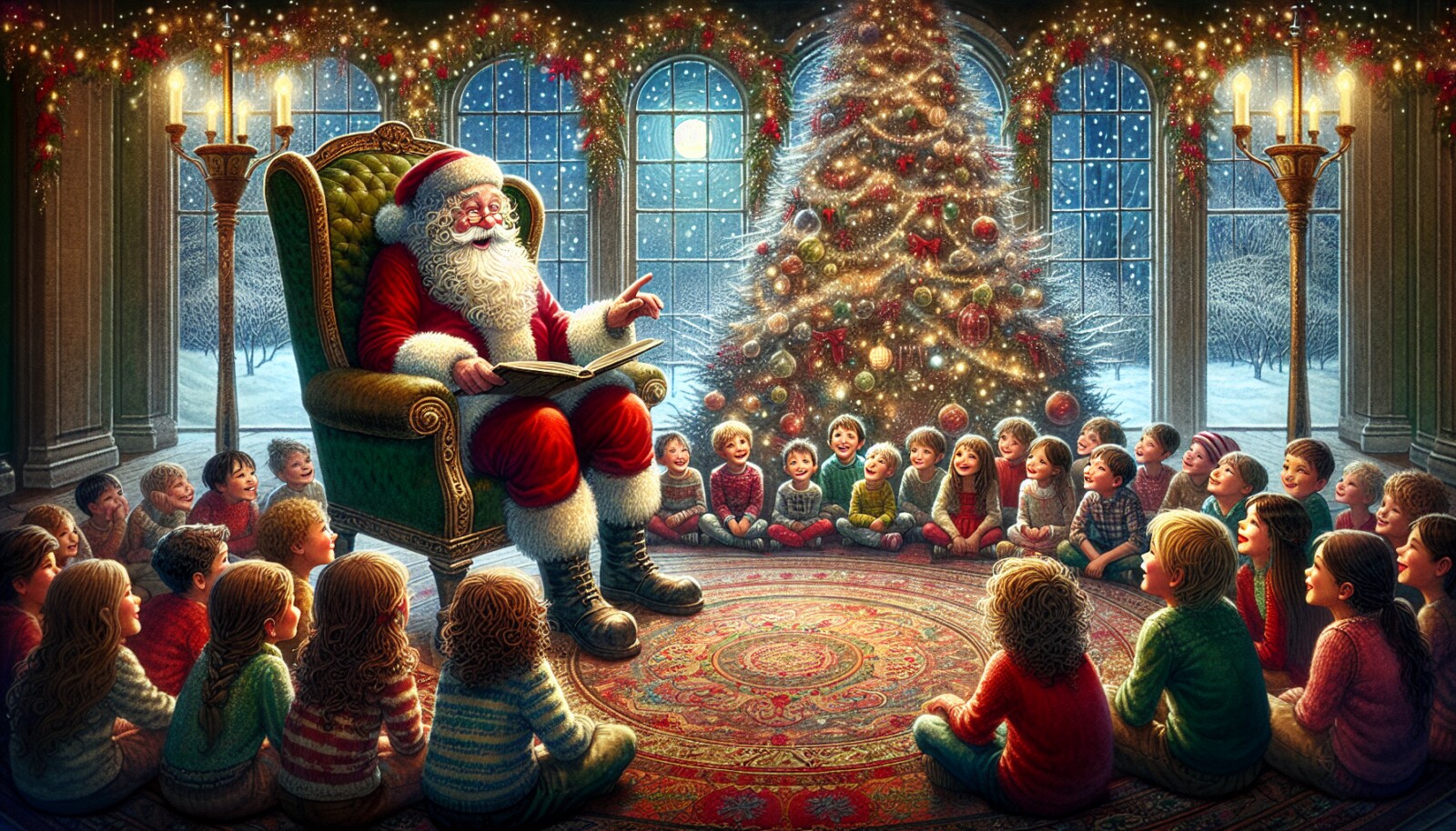 Santa storytelling to children at an event