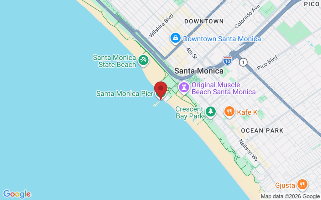 Map showing the location of Holiday Fun at Santa Monica Pier in Santa Monica