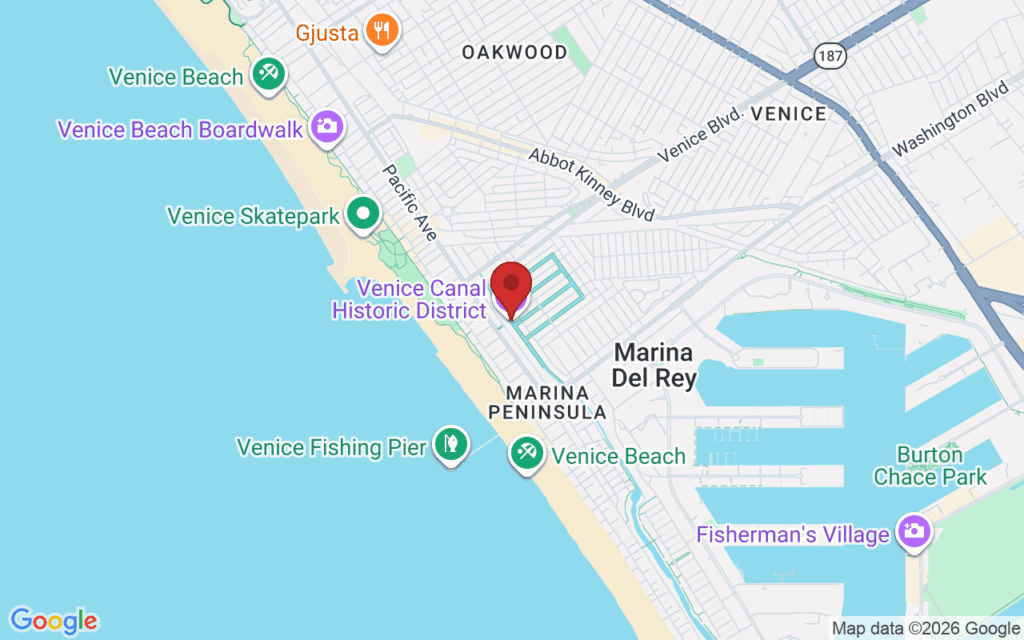 Map showing the location of Holiday Lights at the Venice Canals in Venice