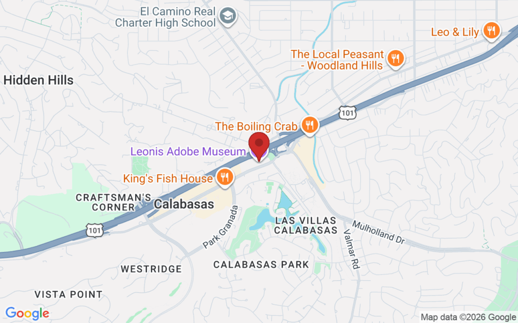 Map showing the location of Holiday Roundup at the Leonis Adobe Museum Calabasas in Calabasas