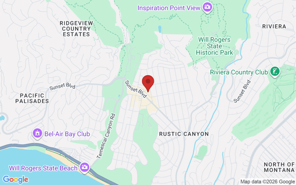Map showing the location of Holidays at Palisades Village in Pacific Palisades