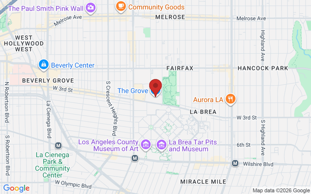 Map showing the location of Holidays Shine at the Grove Los Angeles in Los Angeles