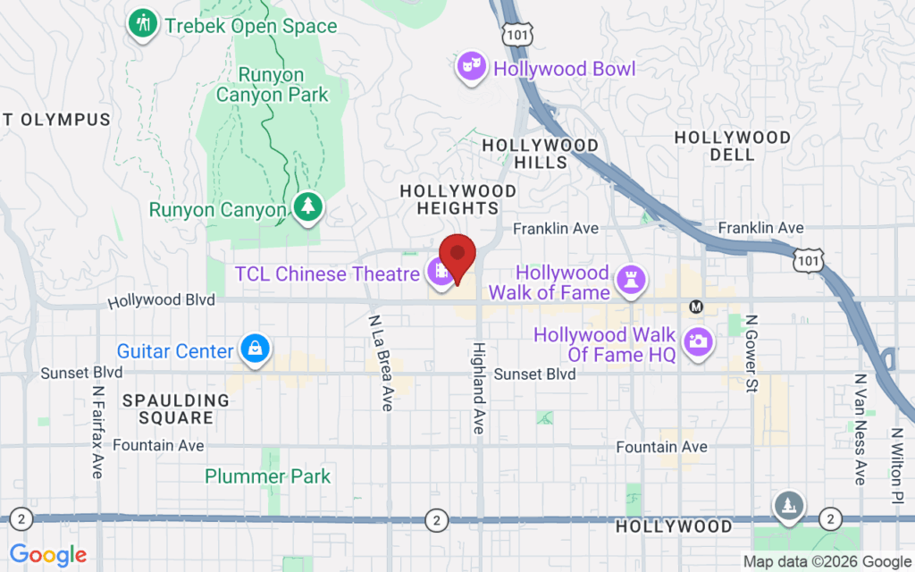 Map showing the location of Hollywood Christmas Parade in Hollywood