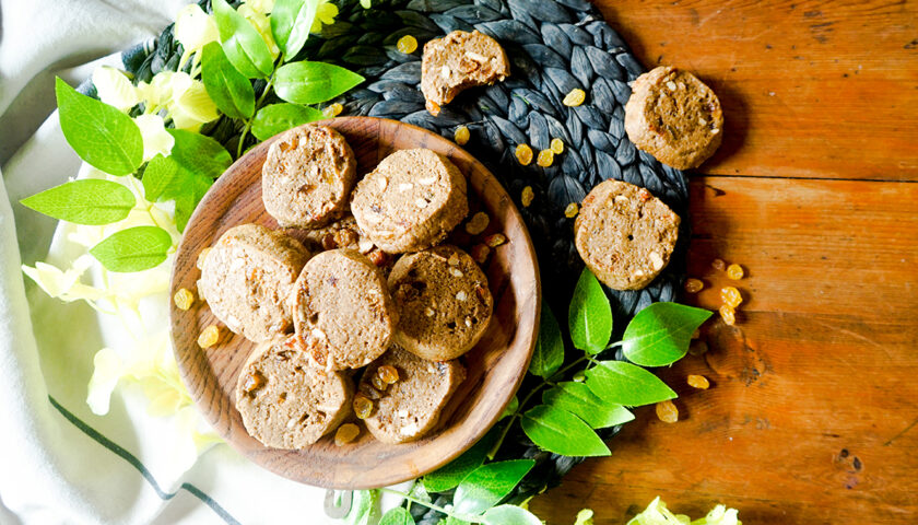Jamaican black cake cookies dusted with powdered sugar