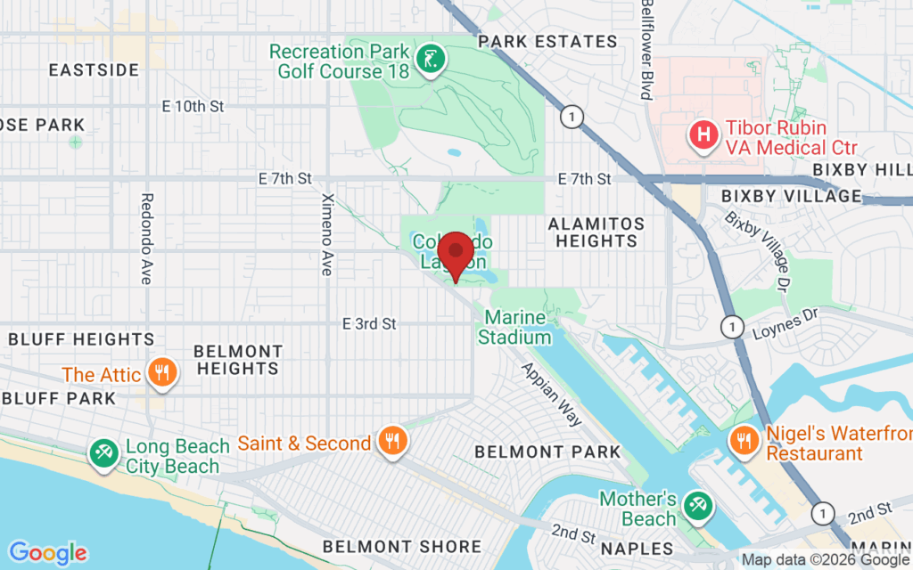 Map showing the location of Long Beach Floating Christmas Trees in Long Beach