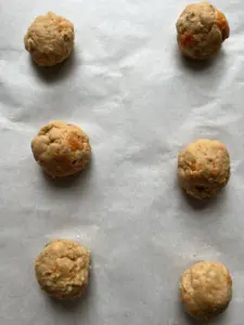 Mbatata sweet potato cookies, forming the dough