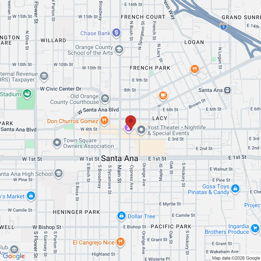 Map of Plaza Navideña in Santa Ana, California