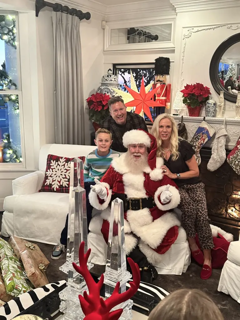 Santa Claus during a live home visit in Long Beach, California