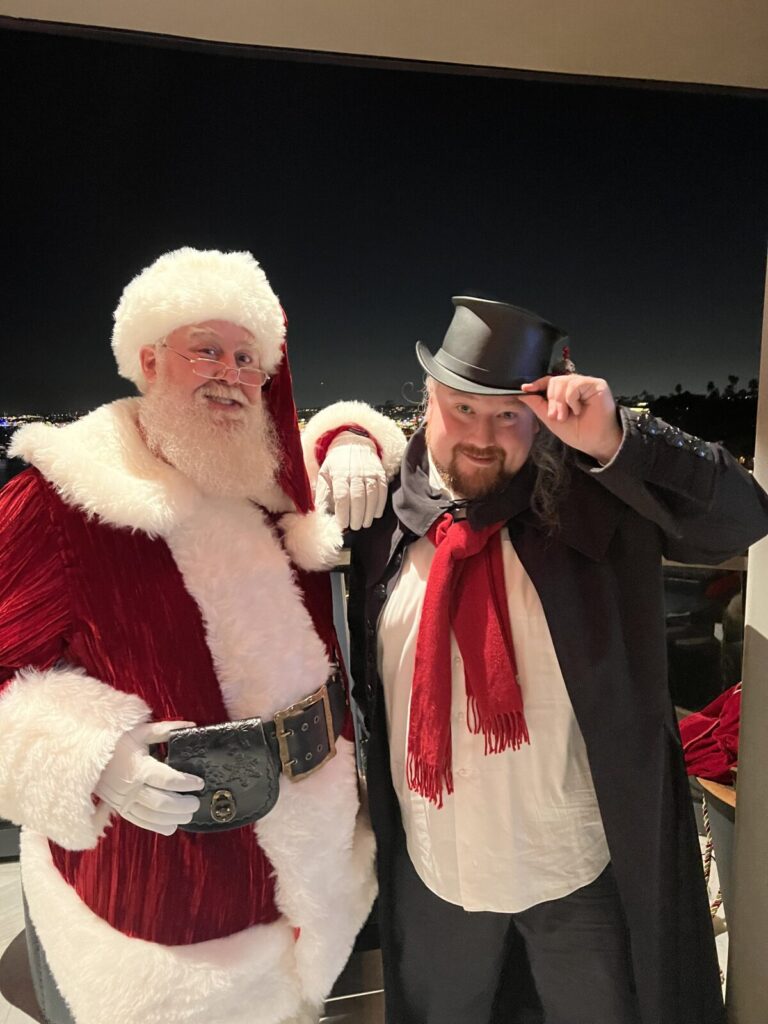 Santa Claus during a live home visit in Newport Beach, California