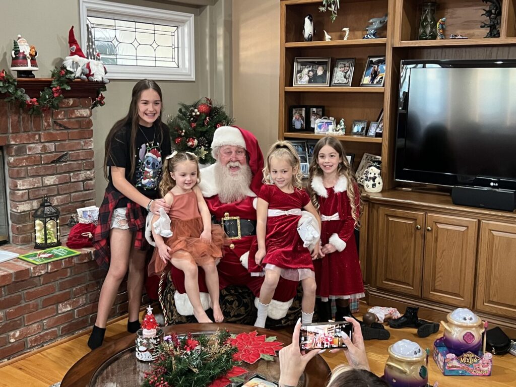 Santa Claus during a live home visit in Redondo Beach, California