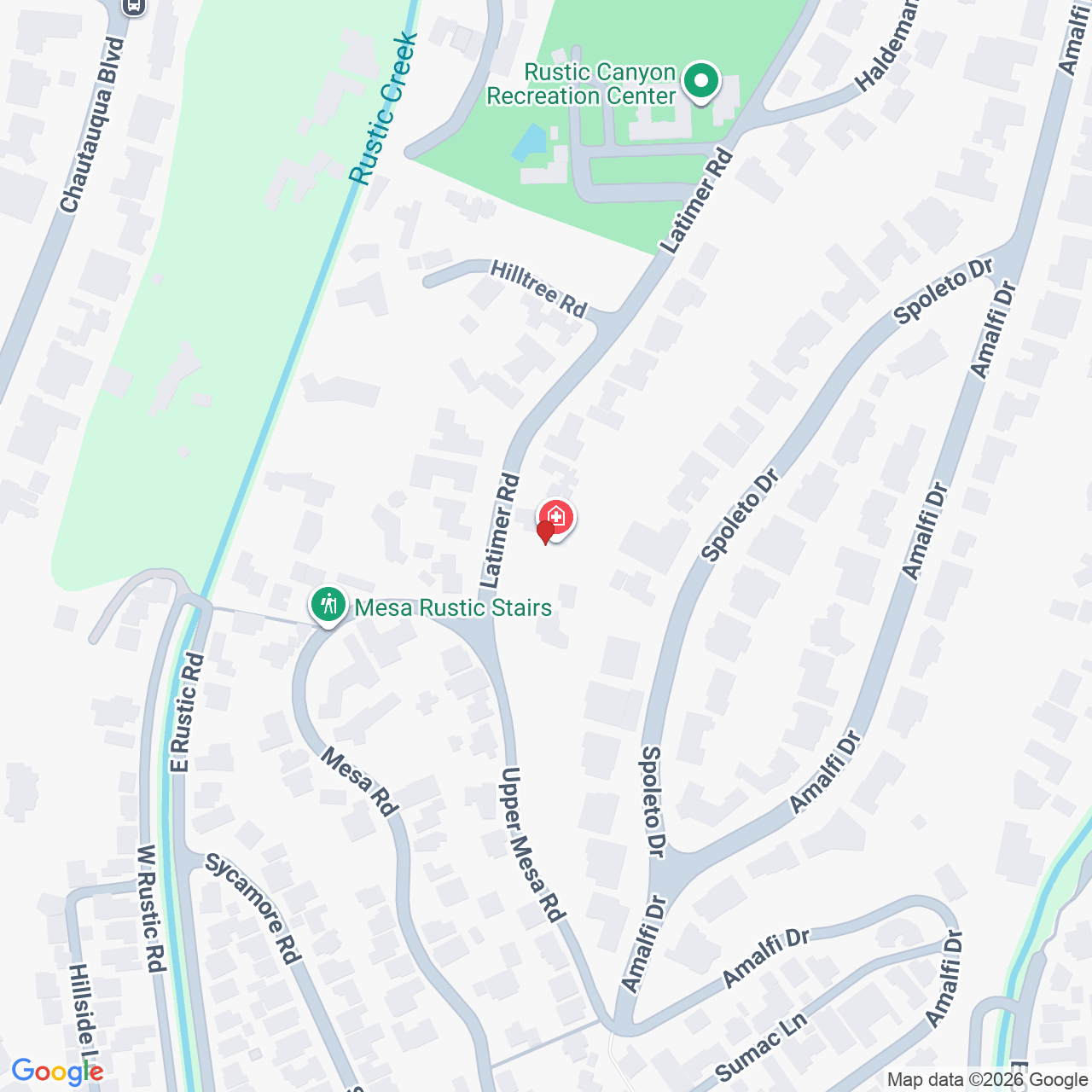Map showing House of Kringle's Santa visit service location in Pacific Palisades, Los Angeles County.